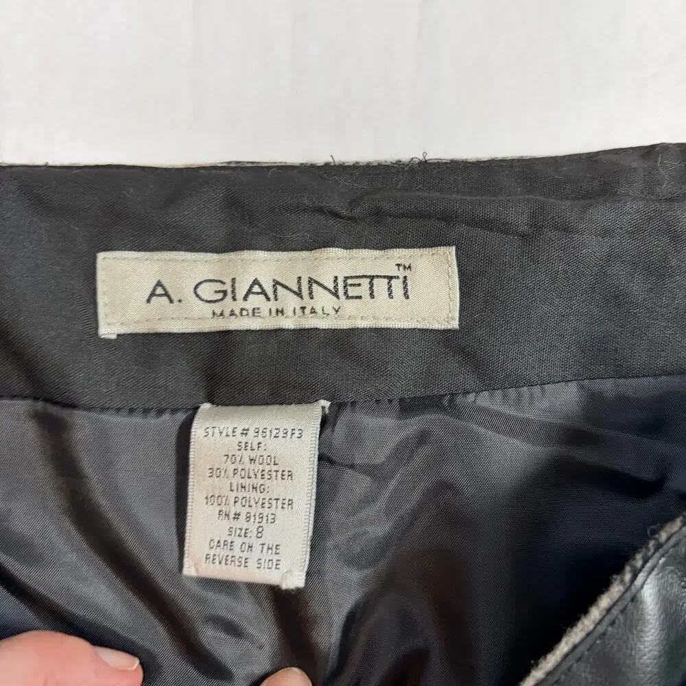VTG A. Gianetti plaid long wool skirt. Size 8. brass leather trim. Cabincore